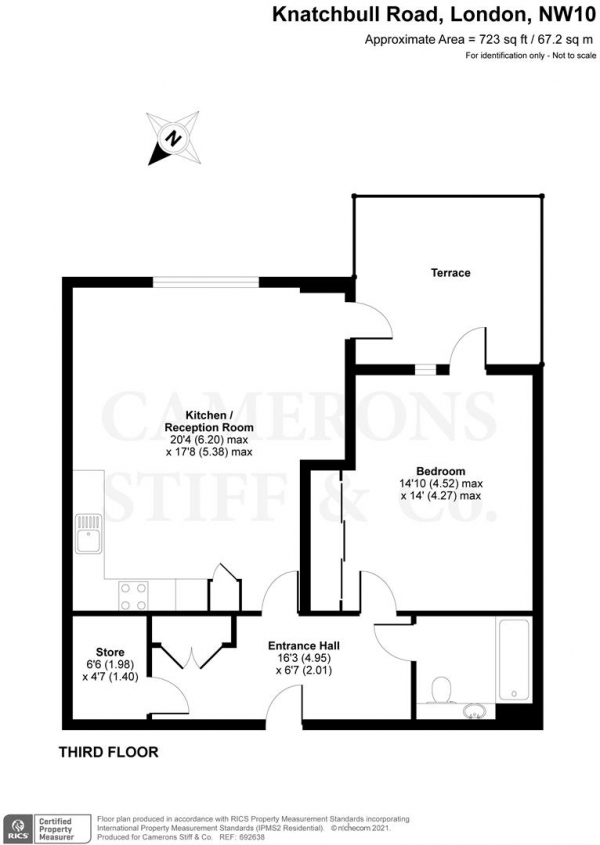 Floor Plan Image for 1 Bedroom Property to Rent in Knatchbull Road, London