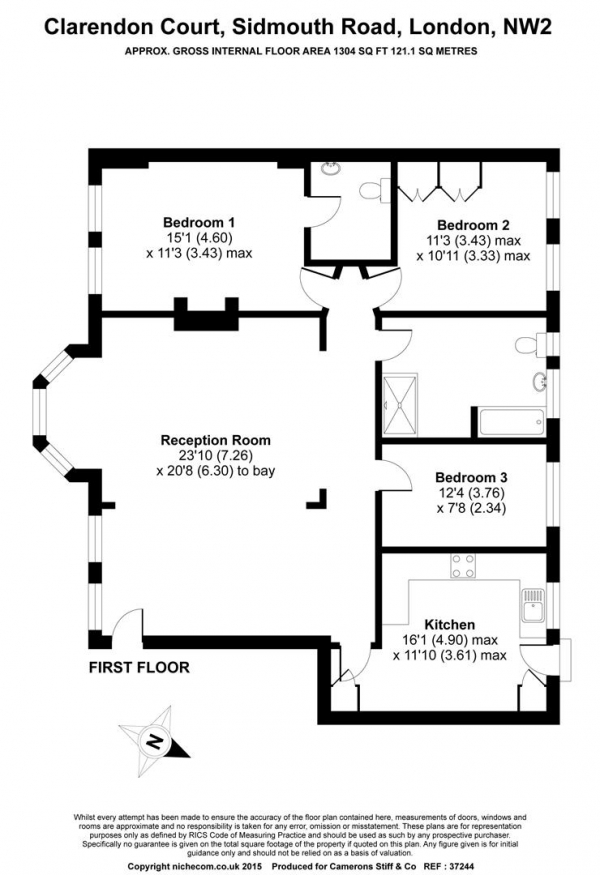 Floor Plan Image for 3 Bedroom Flat to Rent in Clarendon Court, Willesden Green