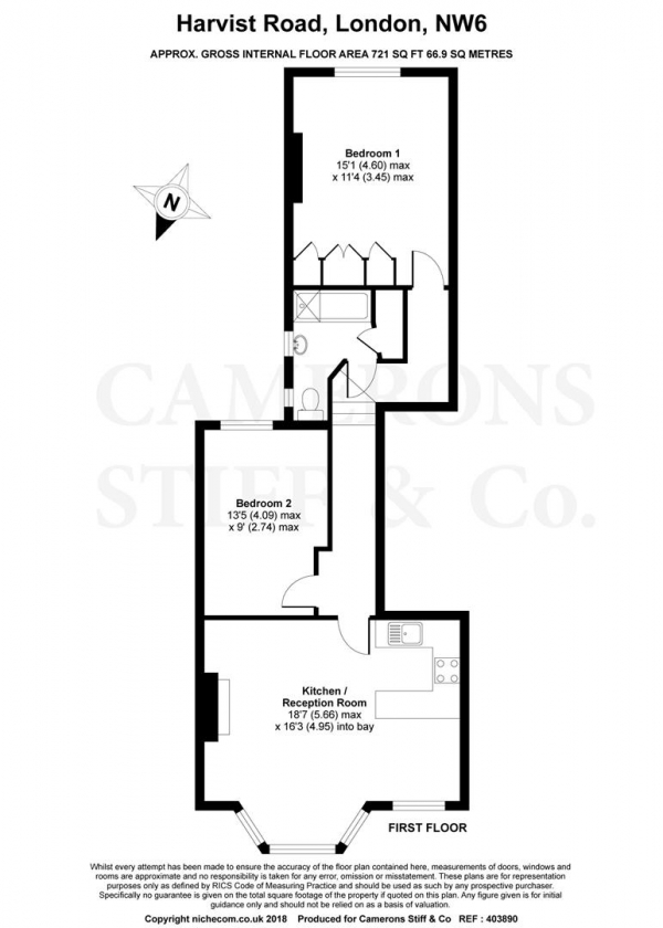 Floor Plan Image for 2 Bedroom Flat to Rent in Harvist Road, Queens Park