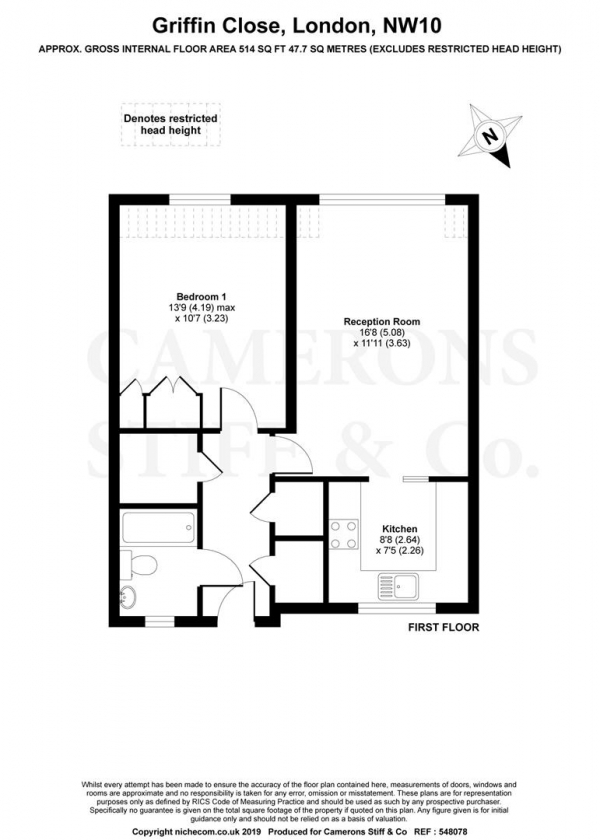 Floor Plan Image for 1 Bedroom Flat to Rent in Griffin Close, London, NW10