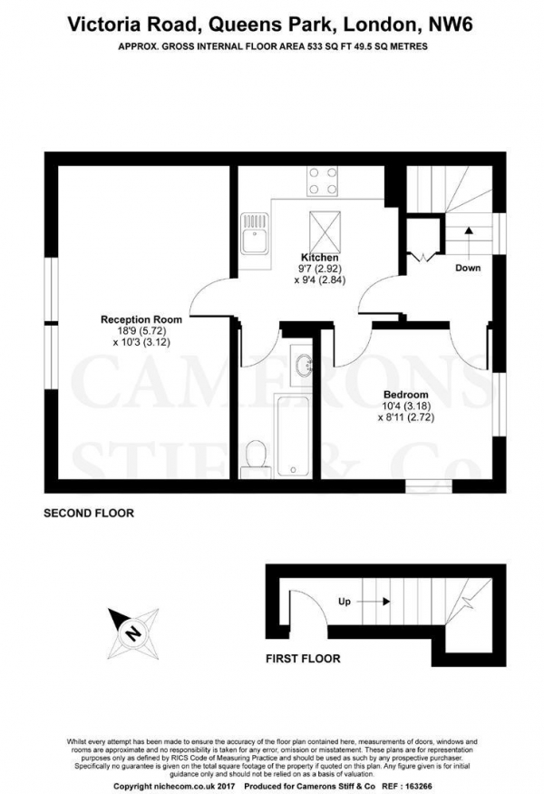 Floor Plan Image for 1 Bedroom Flat to Rent in Victoria Road, Queen's Park