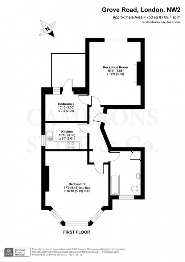 Floor Plan Image for 2 Bedroom Flat to Rent in Grove Road, Willesden Green, NW2