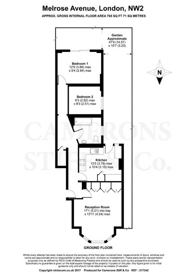 Floor Plan Image for 2 Bedroom Apartment to Rent in Melrose Avenue, Willesden Green