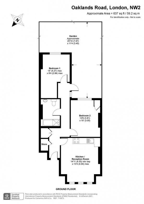 Floor Plan Image for 2 Bedroom Flat to Rent in Oaklands Road, Cricklewood, NW2