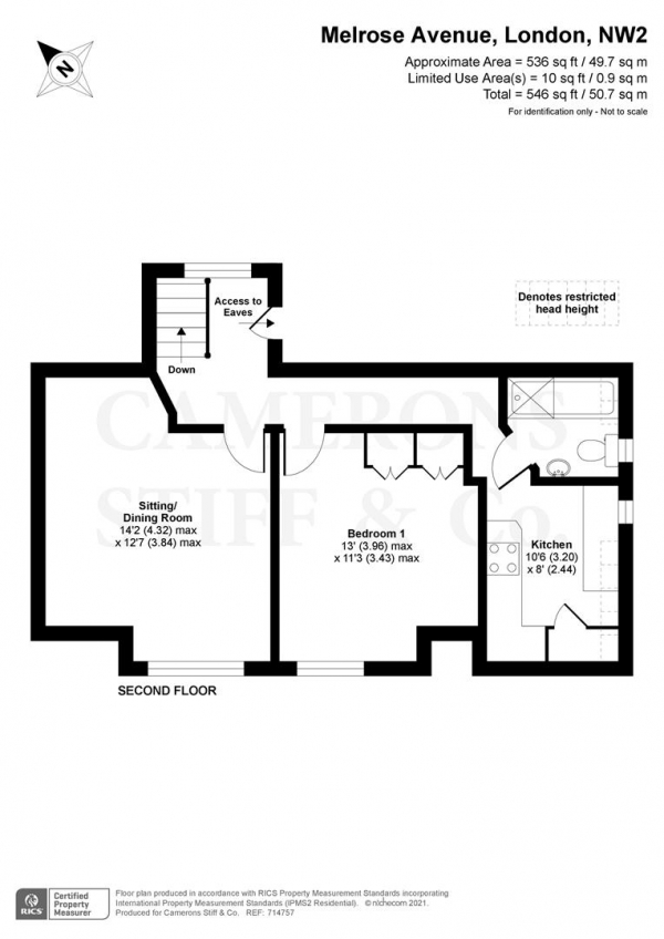 Floor Plan for 1 Bedroom Flat to Rent in Melrose Avenue, Willesden Green NW2, NW2, 4NA - £265 pw | £1150 pcm