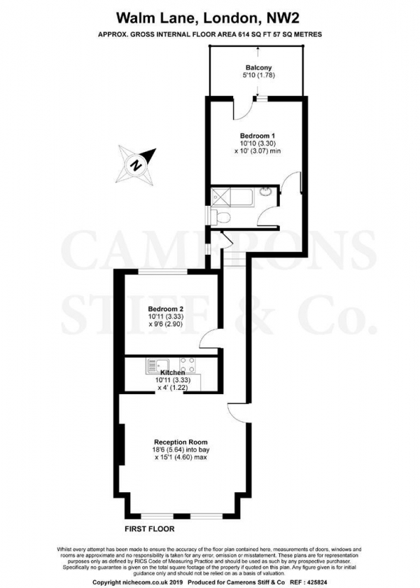 Floor Plan for 2 Bedroom Flat to Rent in Walm Lane, Willesden Green NW2, NW2, 4QL - £335 pw | £1450 pcm