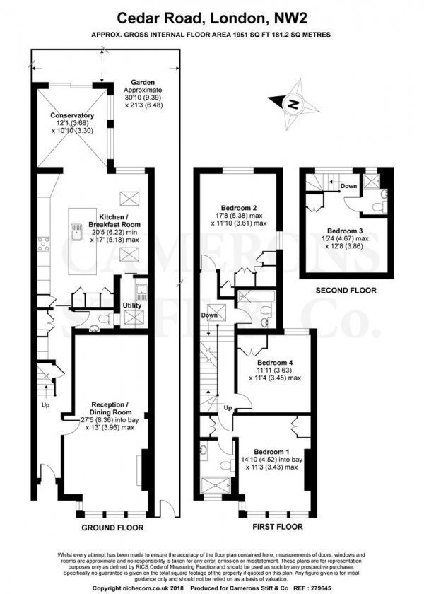 Floor Plan for 4 Bedroom Property to Rent in Cedar Road, Cricklewood, NW2, NW2, 6SP - £808 pw | £3500 pcm