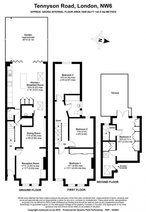 Floor Plan Image for 4 Bedroom Property to Rent in Tennyson Road, London