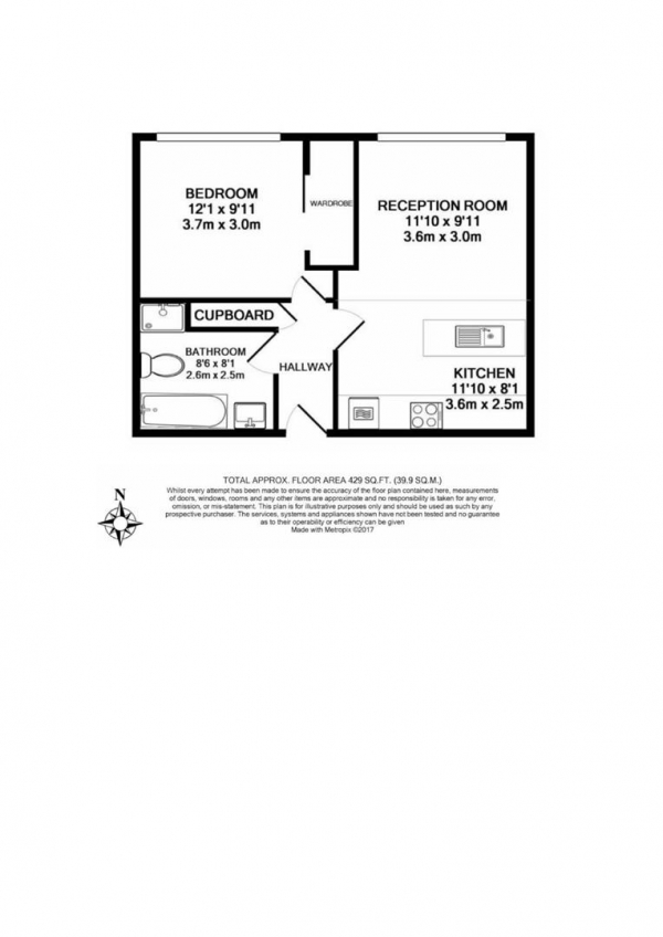 Floor Plan Image for 1 Bedroom Apartment to Rent in High Road, Dollis Hill