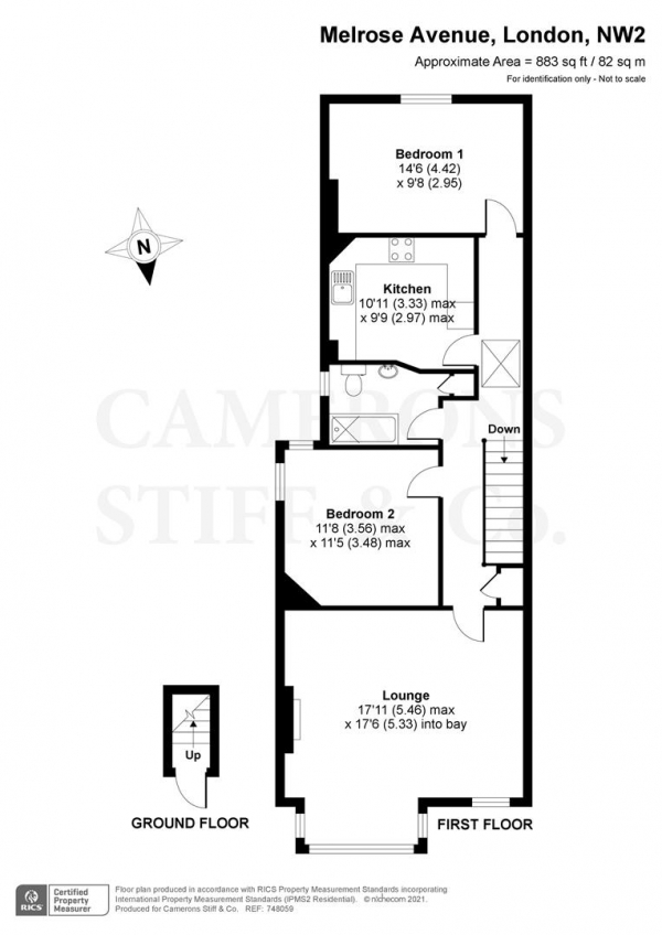 Floor Plan Image for 2 Bedroom Flat to Rent in Melrose Avenue, Willesden Green