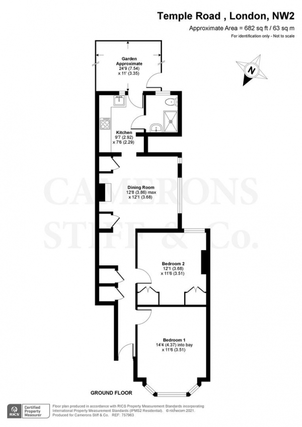 Floor Plan Image for 2 Bedroom Flat to Rent in Temple Road, London