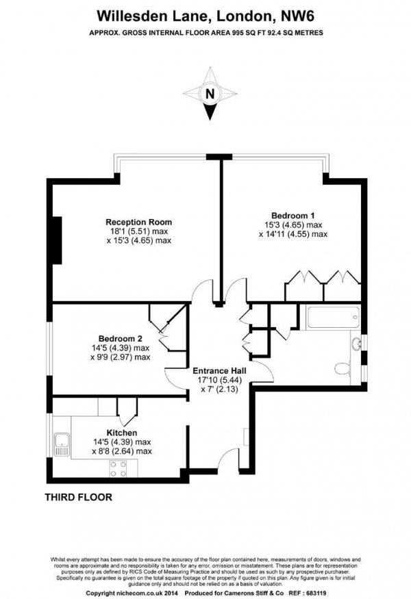 Floor Plan Image for 2 Bedroom Flat to Rent in Marlow Court, Willesden Lane