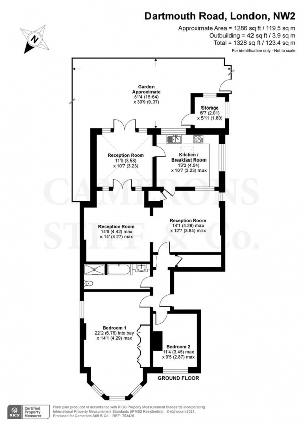 Floor Plan Image for 2 Bedroom Flat to Rent in Dartmouth Road, Mapesbury Conversation Area