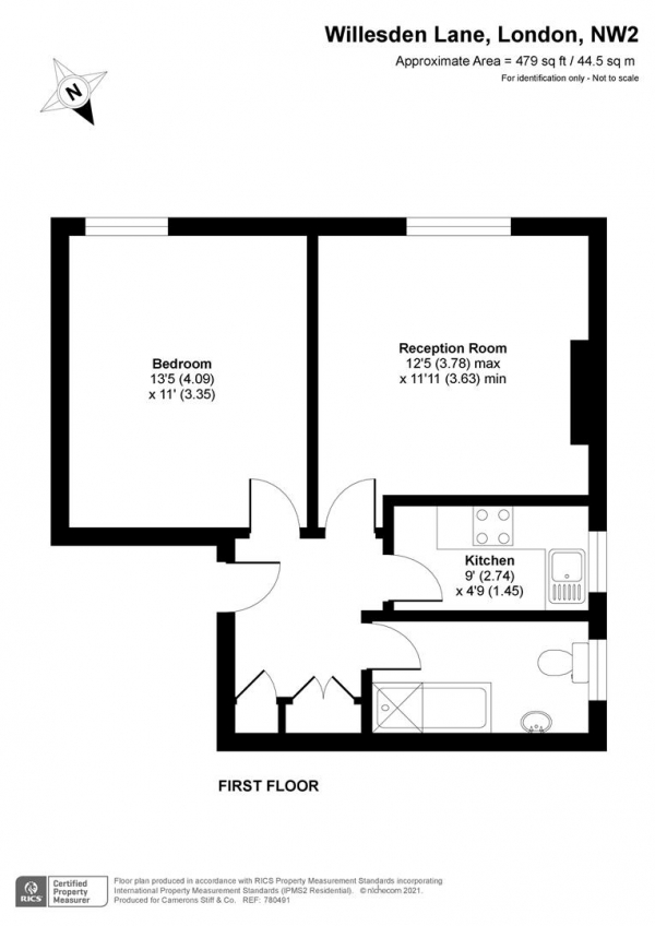 Floor Plan for 1 Bedroom Flat to Rent in Willesden Lane, Willesden Green, NW2, 5JA - £288 pw | £1250 pcm