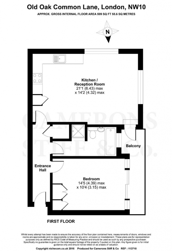 Floor Plan Image for 1 Bedroom Flat to Rent in Old Oak Common Lane, Willesden