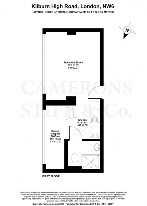 Floor Plan Image for Studio to Rent in Drakes Coutyard, Kilburn High Road, London