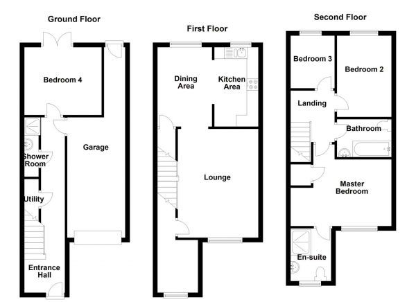 Floor Plan Image for 4 Bedroom Town House for Sale in Spring Place Court, Mirfield