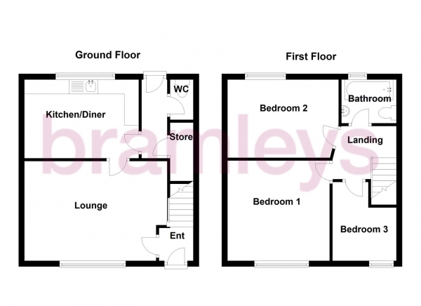 Floor Plan Image for 3 Bedroom Town House for Sale in Greenside Estate, Mirfield