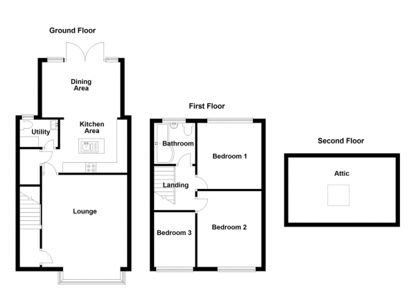 Floor Plan Image for 3 Bedroom Town House for Sale in Wellhouse Lane, Mirfield