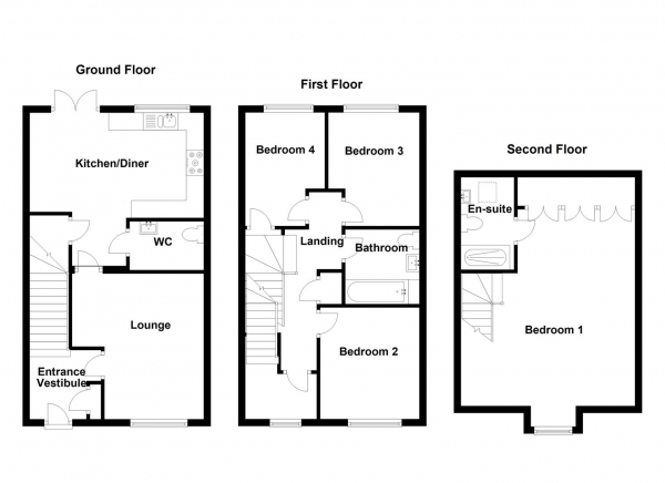 Floor Plan Image for 4 Bedroom Semi-Detached House for Sale in Lavender Court, Mirfield