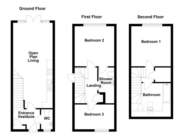 Floor Plan Image for 3 Bedroom Town House for Sale in Spring Place Court, Mirfield