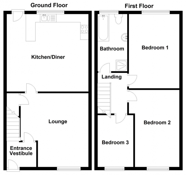 Floor Plan Image for 3 Bedroom Terraced House for Sale in Shill Bank Lane, Mirfield