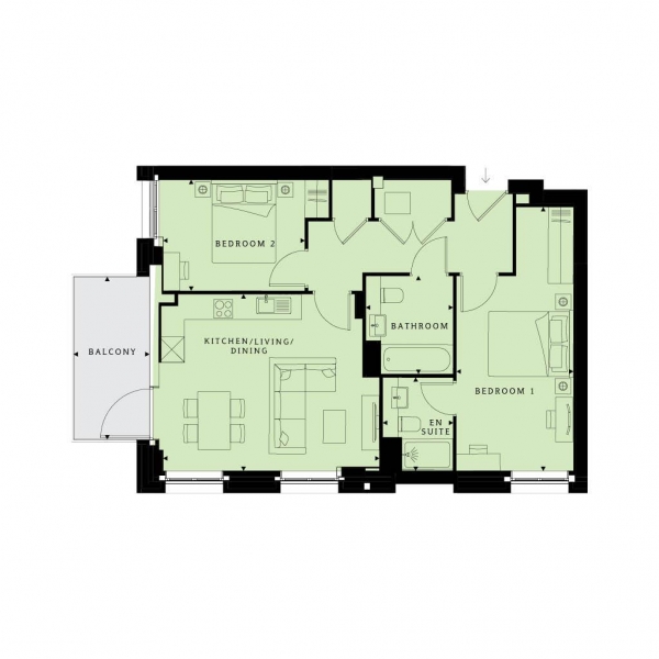 Floor Plan Image for 2 Bedroom Flat for Sale in Ridgeway Views, Mill Hill