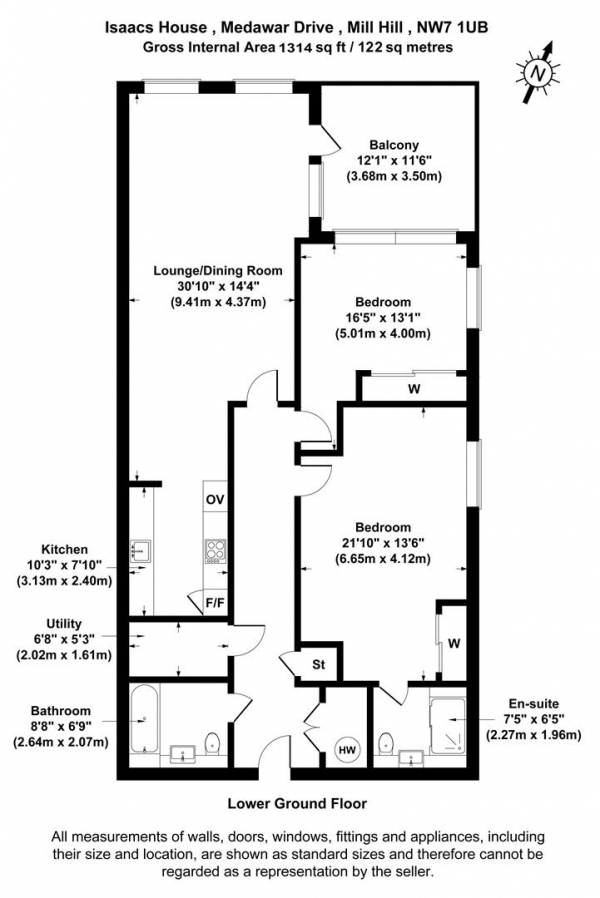 Floor Plan Image for 2 Bedroom Flat to Rent in Medawar Drive, Mill Hill, London