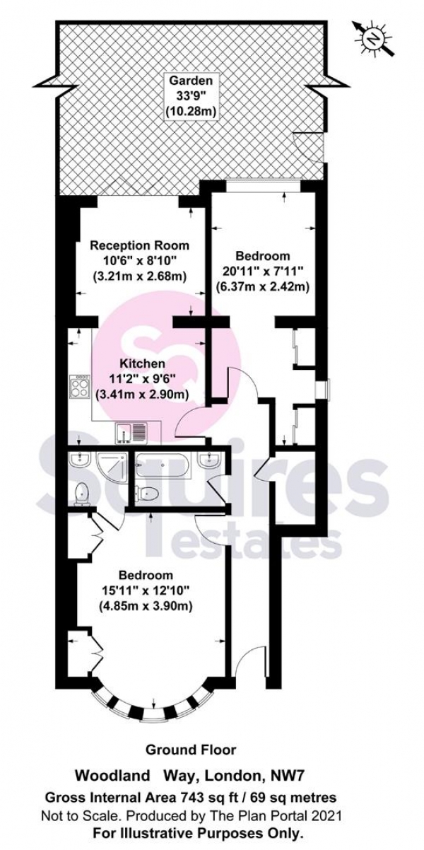 Floor Plan for 2 Bedroom Flat for Sale in Woodland Way, Mill Hill, NW7, 2JR -  &pound525,000