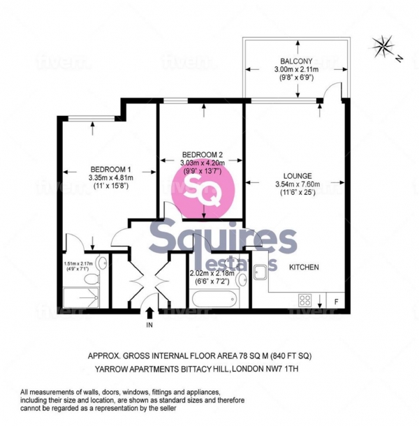 Floor Plan Image for 2 Bedroom Flat to Rent in Bittacy Hill, Mill Hill East