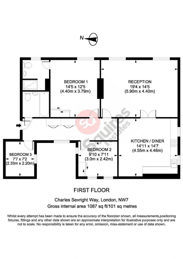 Floor Plan for 2 Bedroom Flat to Rent in Charles Sevright Way, Mill Hill East, NW7, 1FF - £600 pw | £2600 pcm