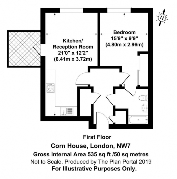 Floor Plan for 1 Bedroom Flat for Sale in Peacock Close, Mill Hill, NW7, 1EE -  &pound330,000