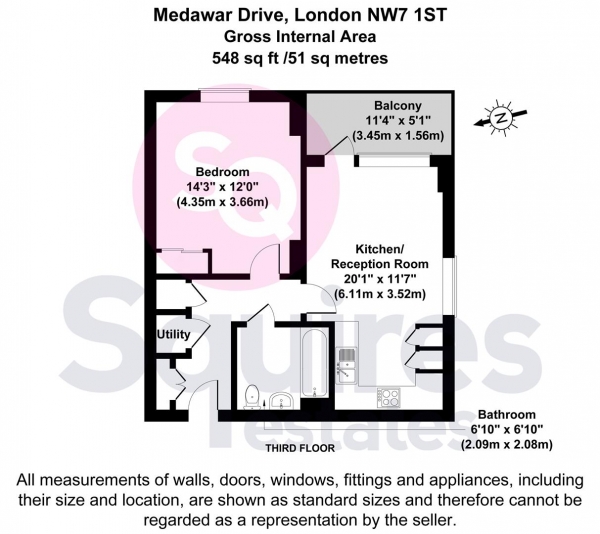 Floor Plan Image for 1 Bedroom Flat for Sale in Medawar Drive, Mill Hill, London