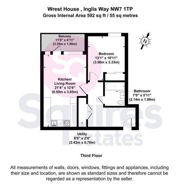 Floor Plan Image for 1 Bedroom Flat to Rent in Inglis Way, London