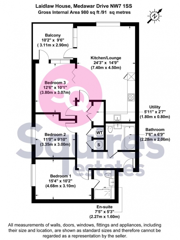 Floor Plan Image for 3 Bedroom Flat to Rent in Medawar Drive, London