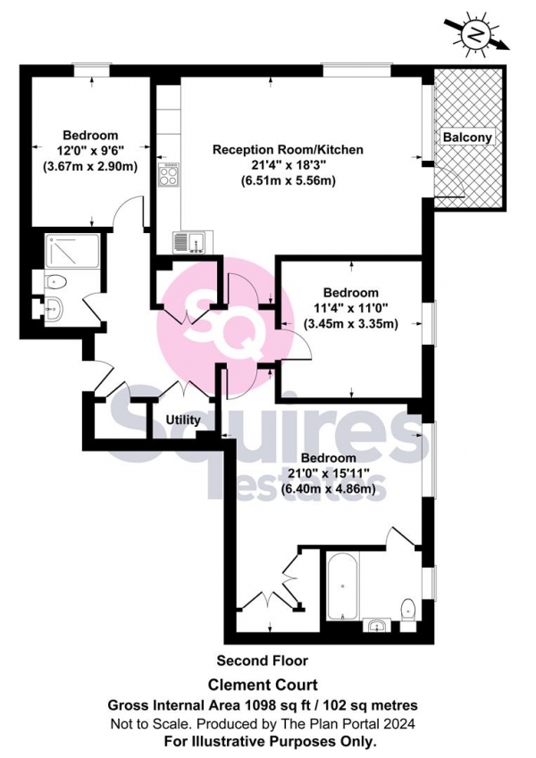 Floor Plan Image for 3 Bedroom Flat to Rent in Howard Road, Stanmore