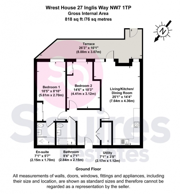 Floor Plan for 2 Bedroom Flat to Rent in Inglis Way, London, NW7, 1TP - £600 pw | £2600 pcm