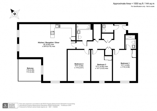 Floor Plan Image for 3 Bedroom Flat for Sale in Medawar Drive, Mill Hill, London