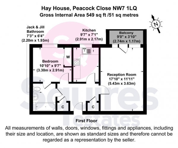 Floor Plan Image for 1 Bedroom Flat for Sale in Peacock Close, Mill Hill