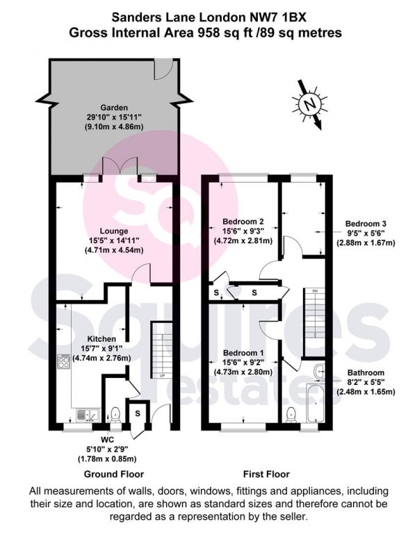 Floor Plan for 3 Bedroom End of Terrace House for Sale in Sanders Lane, Mill Hill, London, NW7, 1BX -  &pound550,000