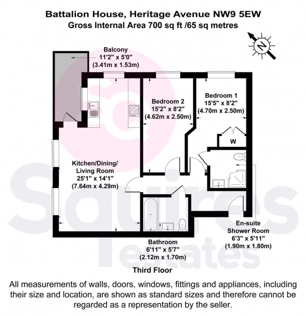 Floor Plan Image for 2 Bedroom Flat to Rent in Heritage Avenue, Colindale