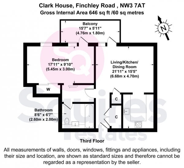 Floor Plan Image for 1 Bedroom Flat to Rent in Finchley Road