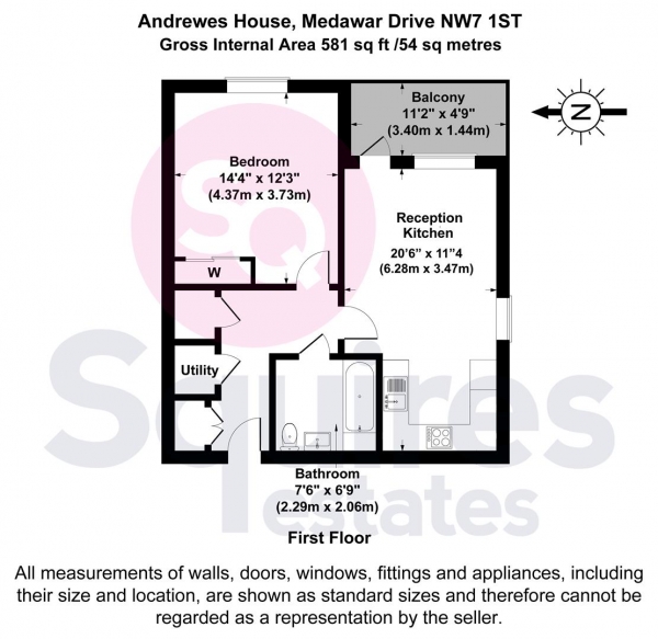 Floor Plan Image for 1 Bedroom Flat for Sale in Medawar Drive, Mill Hill, London