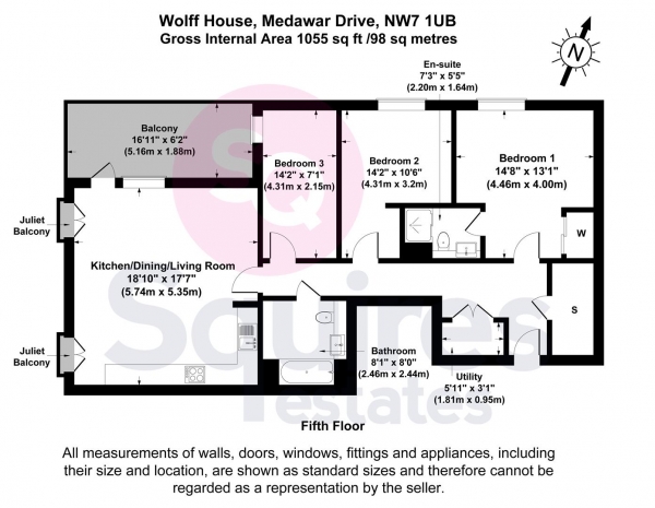 Floor Plan Image for 3 Bedroom Flat to Rent in Ridgeway View, London