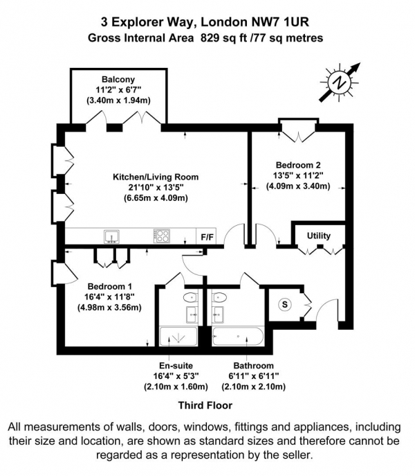 Floor Plan Image for 2 Bedroom Flat to Rent in Explorer Way, Mill Hill