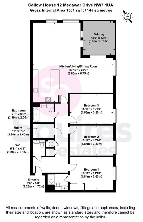 Floor Plan Image for 3 Bedroom Flat for Sale in Medawar Drive, Mill Hill, London