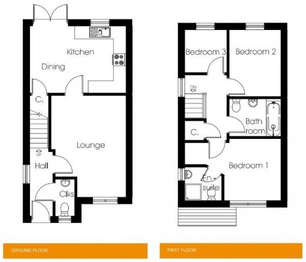 Floor Plan for 3 Bedroom Semi-Detached House for Sale in The Birkdale, Calder Mews, Greetland, Halifax, HX4, 8HE -  &pound270,000