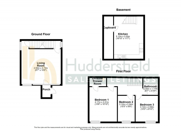 Floor Plan Image for 3 Bedroom Terraced House to Rent in Hill Top Road, Huddersfield