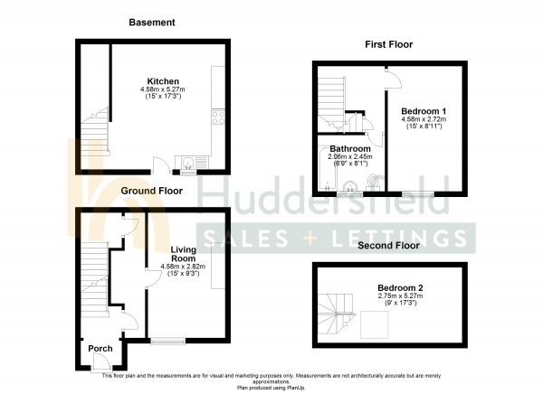 Floor Plan Image for 2 Bedroom Terraced House to Rent in Tanfield Road, Huddersfield