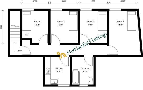 Floor Plan for 4 Bedroom Flat to Rent in Willow Lane, Huddersfield, HD1, 6EB - £75  pw | £325 pcm
